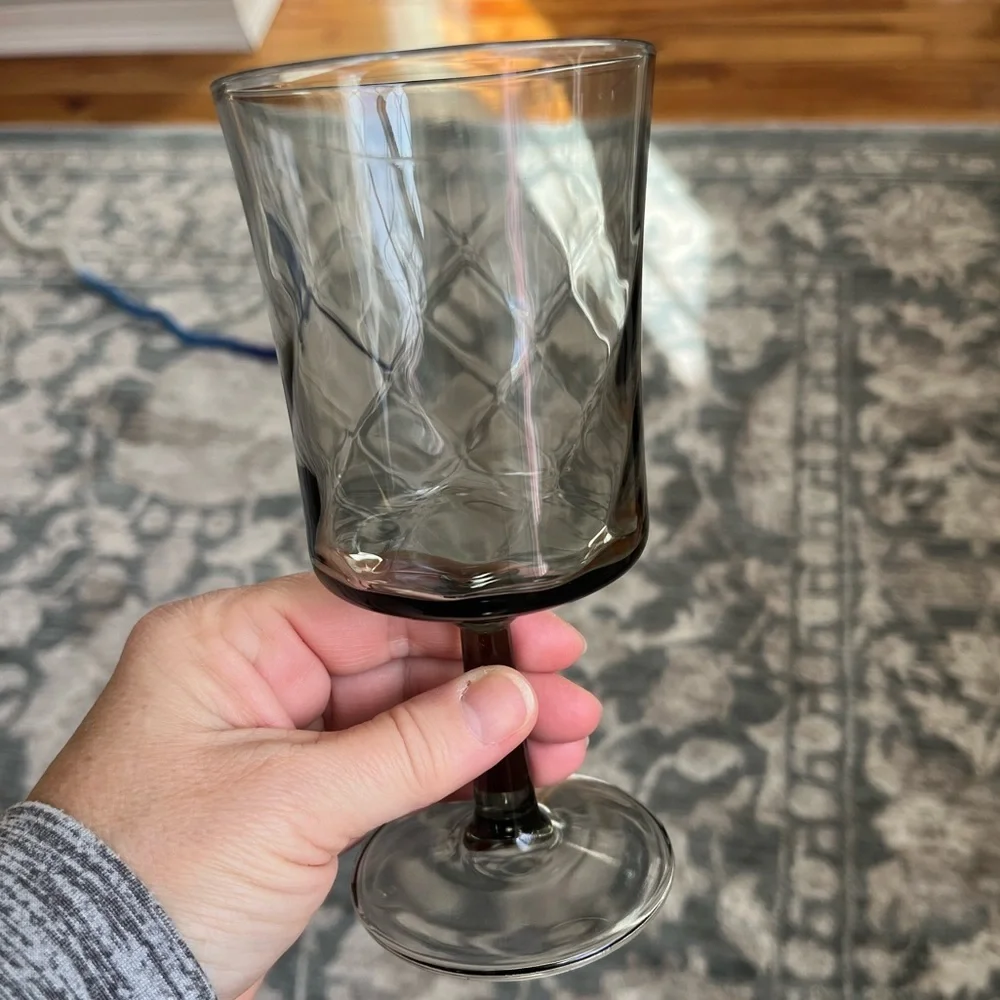 Vintage Libbey Smoke Gray Optic Swirl goblet set of 4, 8 oz.